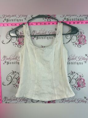 Arianne White Cream Lace-Trim Floral Jacquard Cropped Tank Top Corset Look